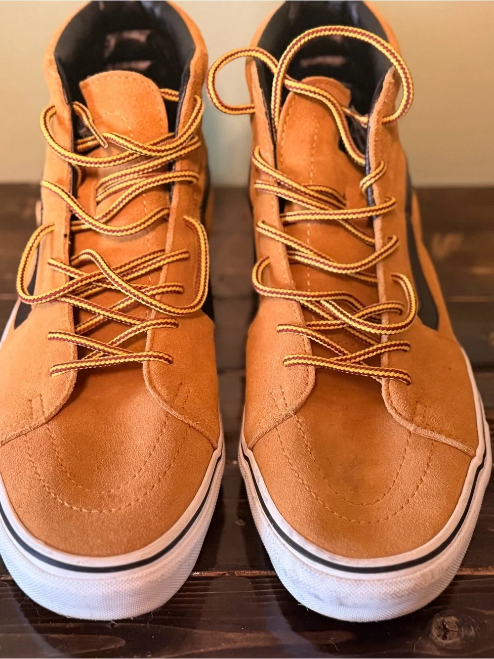 Vans High-Top Suede Sneakers in Wheat with Black Stripe